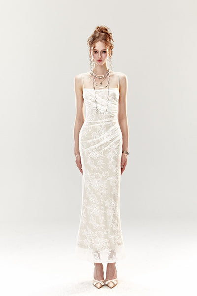 White Lace Fishtail High Waist Dress 4MU0007