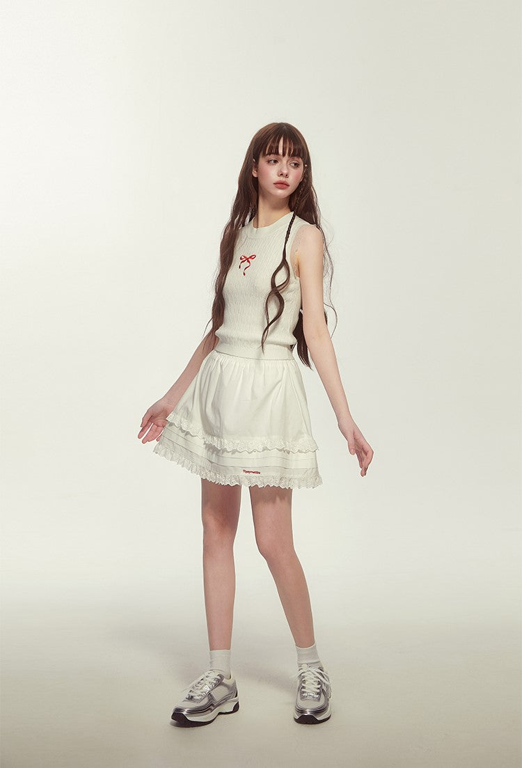 Embroidery Short Lace White Skirt TIP0010