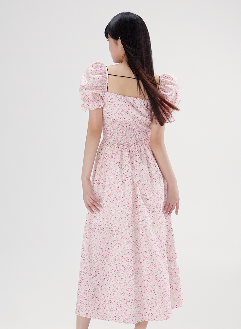 Square Neck Puff Sleeves Long Dress WOO0094
