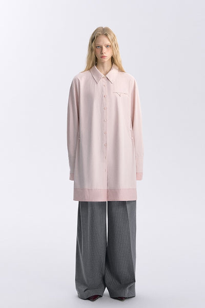 Pink Long-sleeved Waist Long Shirt BYW0034