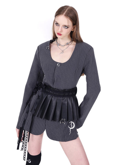 Pleated Lace Strap Short Skirt PIN0115
