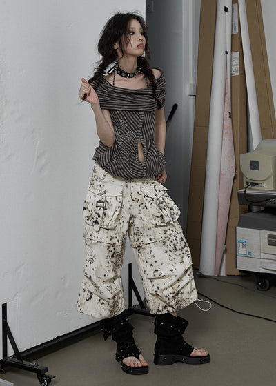 Wasteland Style Loose Leopard Print Two-wear Cropped Pants NOR0079