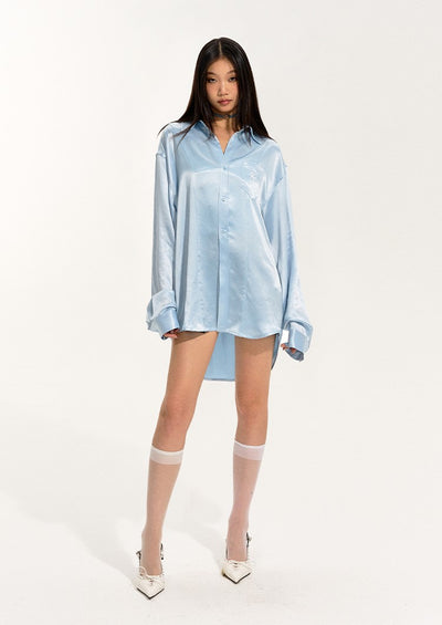 Long Silhouette Lapel Silky Drape Long Sleeve Shirt NOT0232