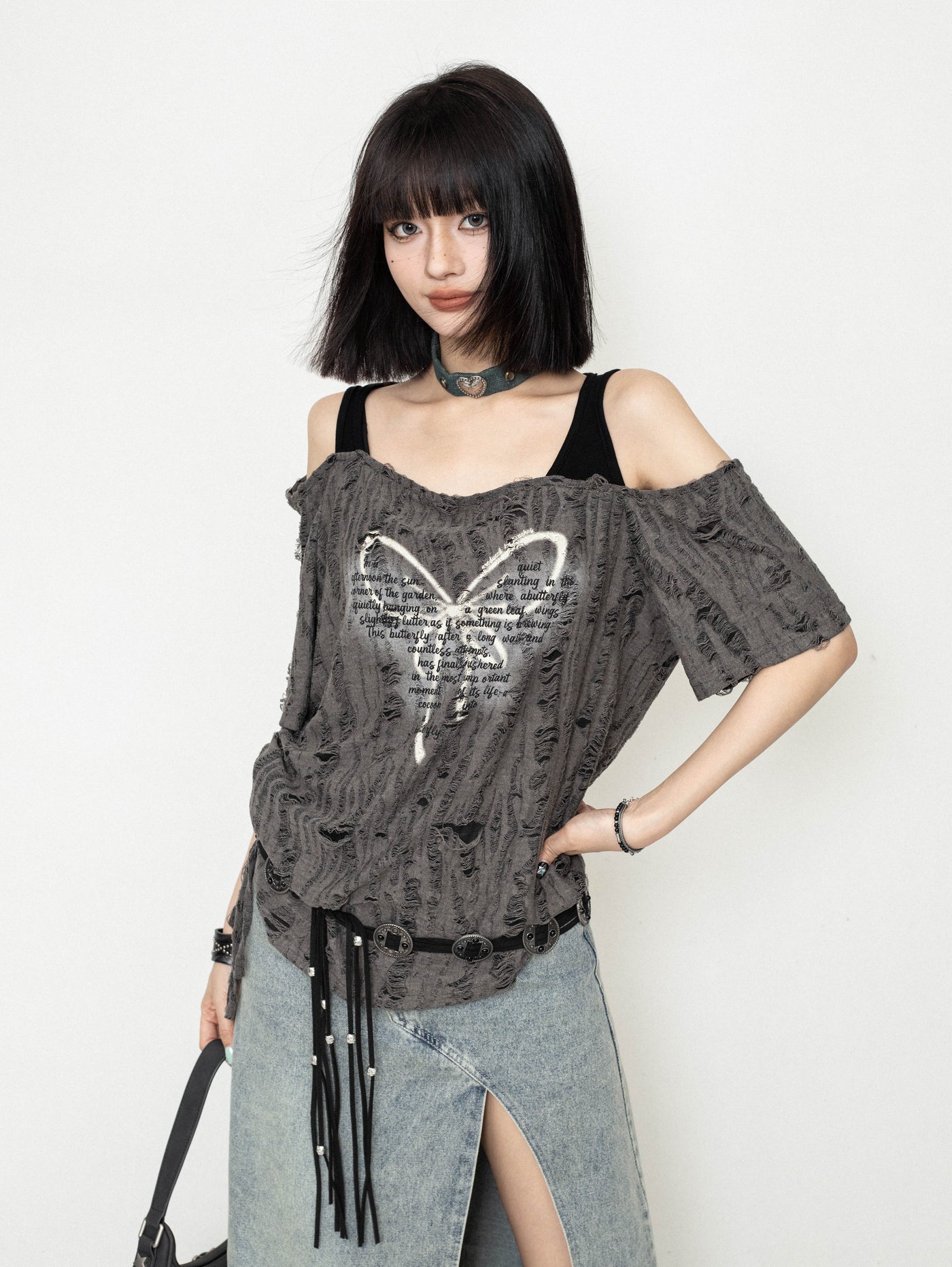 Off-shoulder Butterfly Sleeveless Loose Suspender Top ZER0223