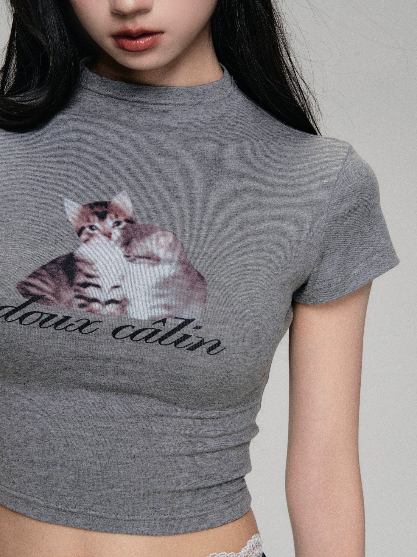 Funny Cat Printed Straight Shoulder Short Sleeve T-shirt LUL0065