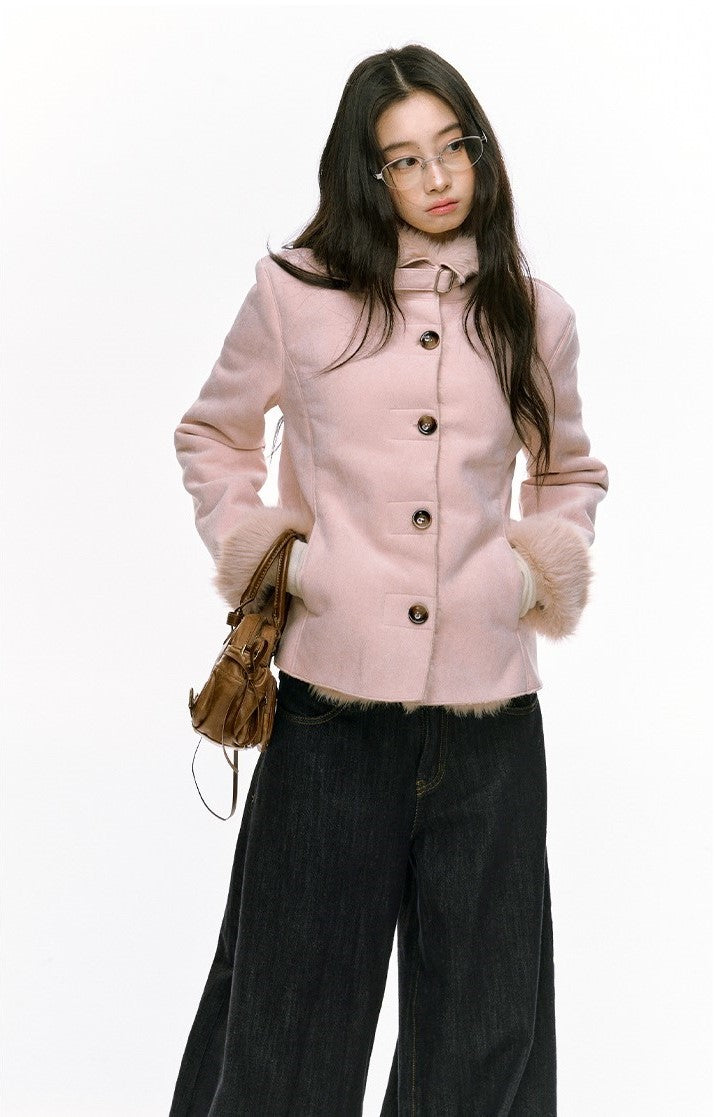 Two-color Slim Plush Warm Fur Jacket SHI0094