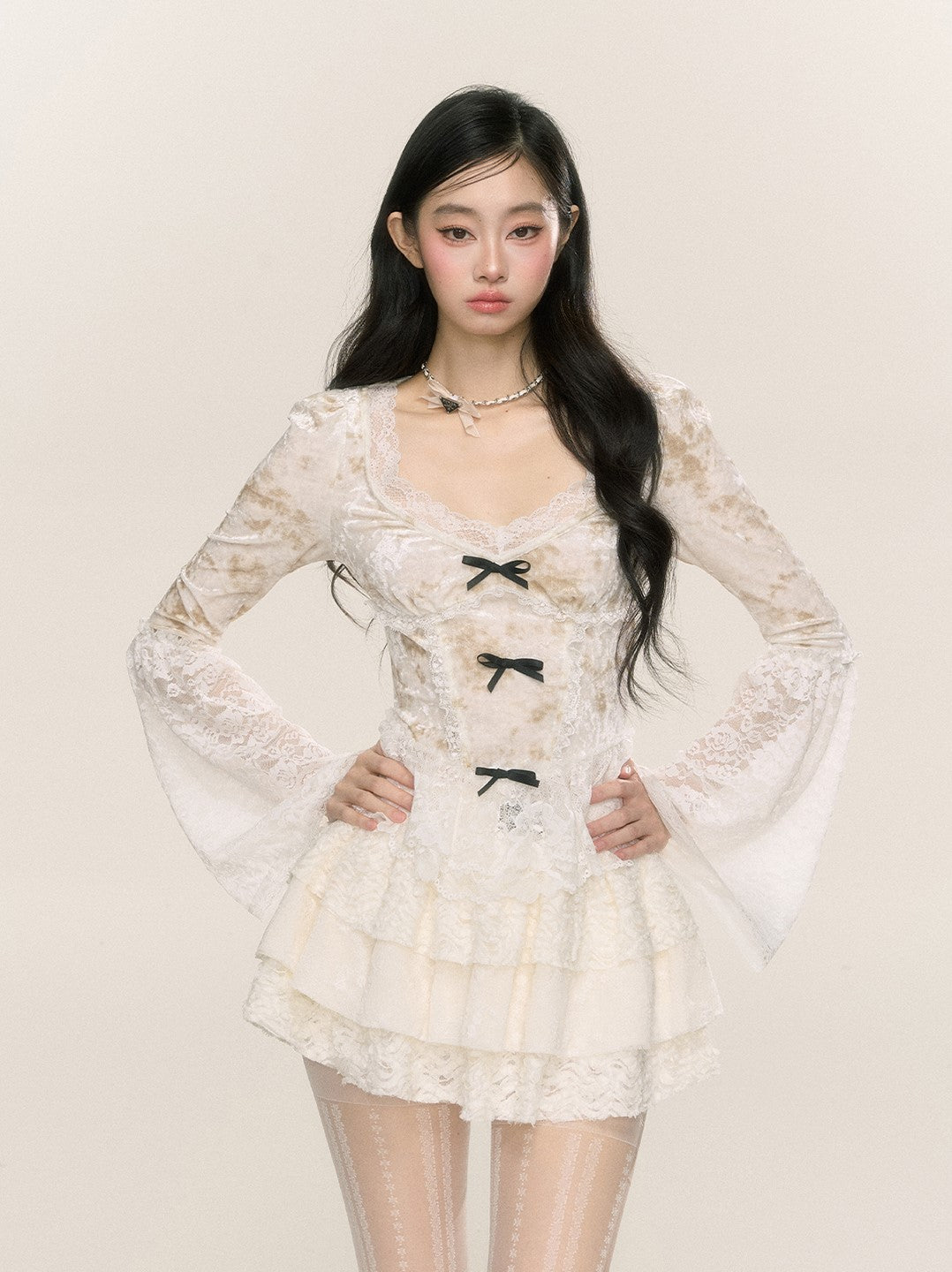 White Moss Rose French Pure Desire Lace Shirt DIA0230