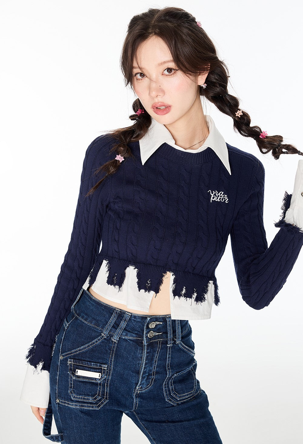 College Style Splicing Shirt Sweater VIA0141