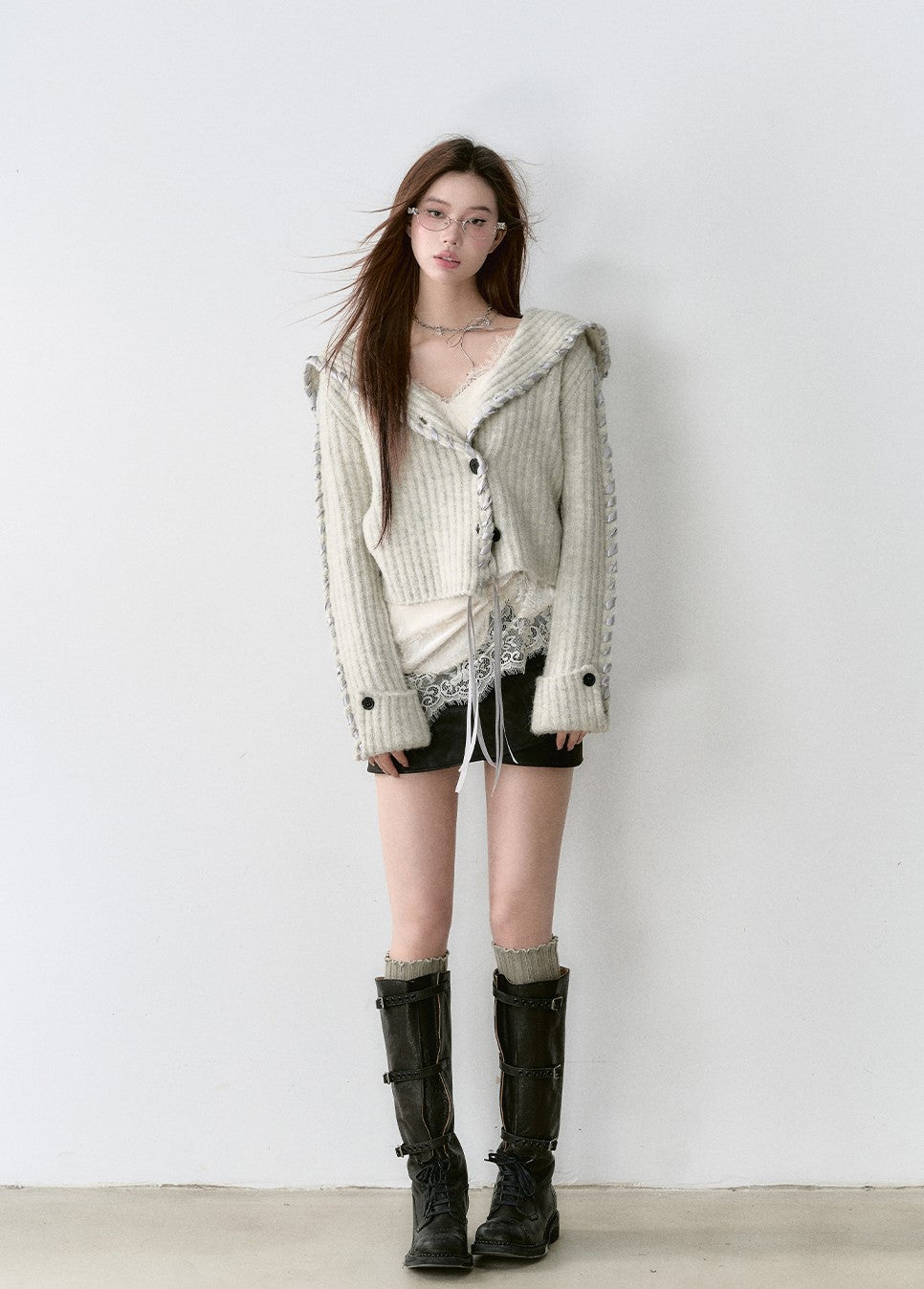 Ribbon Large Lapel Knitted Cardigan VIA0165