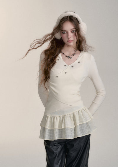 All-match Casual Hooded Irregular Knitted Sweater/Suspender Dress VIA0173