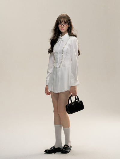 Long-sleeved Pleated Shirt Dress SUN0082