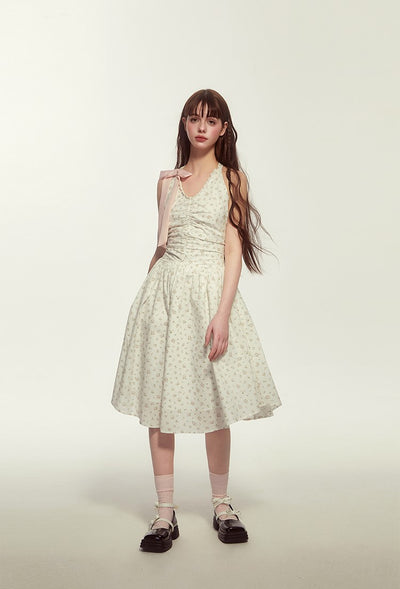 Holiday French Floral Polka Dot Sleeveless Dress TIP0013