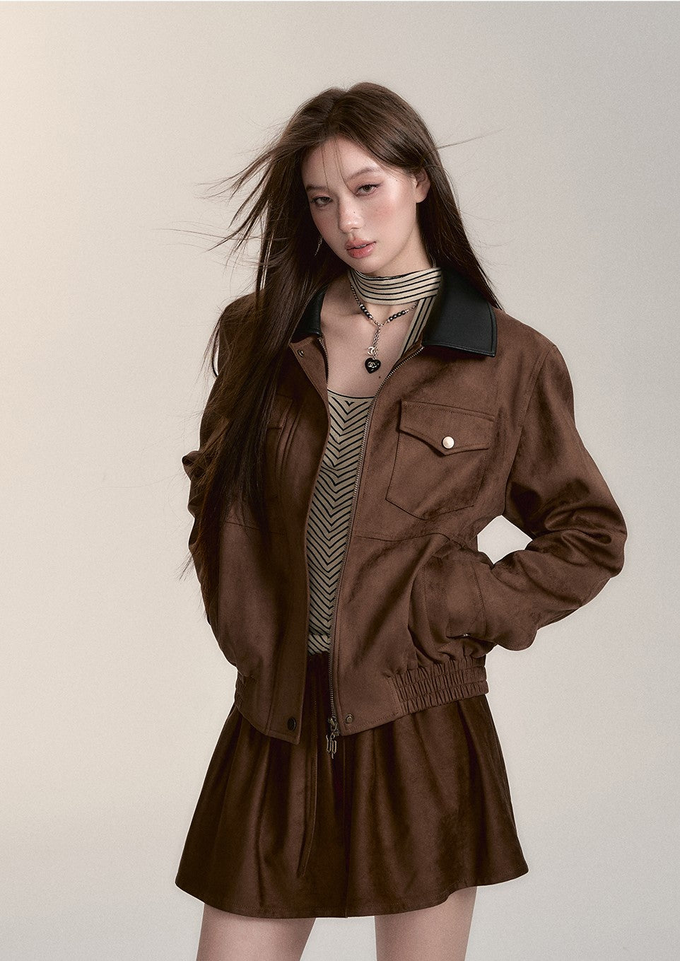 All-match Cowhide Plush Thickened Cotton Jacket/Short Skirt VIA0172