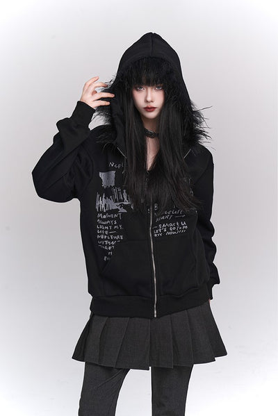 Black Velvet Sweatshirt Hooded Jacket LAD0119