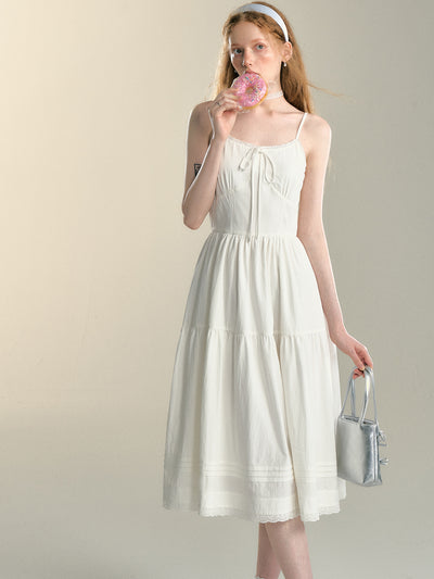 Holiday Style Lace-Up Bow White Suspender Dress SOM0019