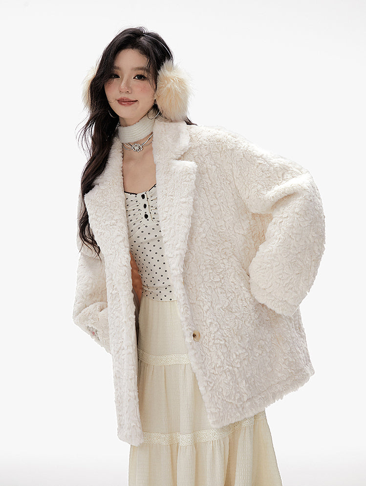 Retro Loose Furry Imitation Lamb Wool Warm Short Coat IMO0085