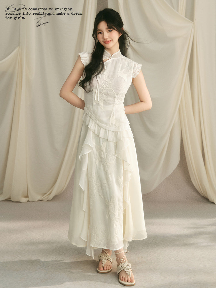 China Style Embroidered French Sleeve Top & Long Skirt BBB0066