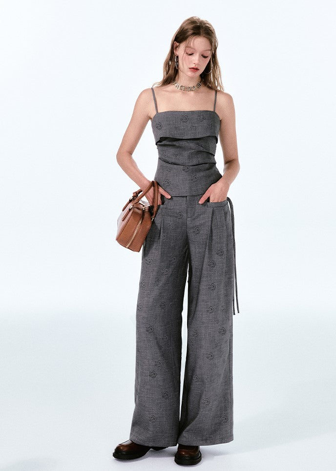 Rose Dark Pattern Embossed Gray Tube Top/Casual Pants BOH0050