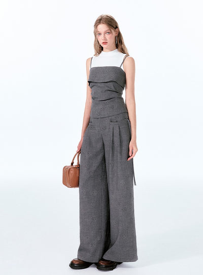 Rose Dark Pattern Embossed Gray Tube Top/Casual Pants BOH0050