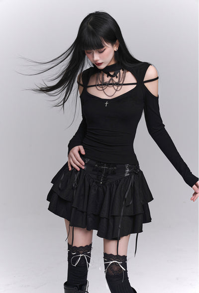 Black Lace Cake Short Skirt LAD0138