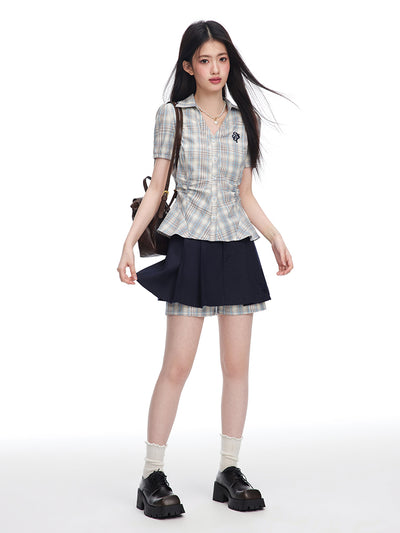 Plaid Docking College Style Pleated Culottes NTO0086