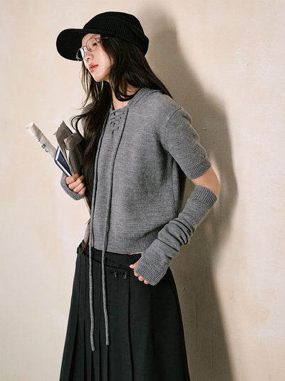 Hooded Short Sleeves Knit LAL0097