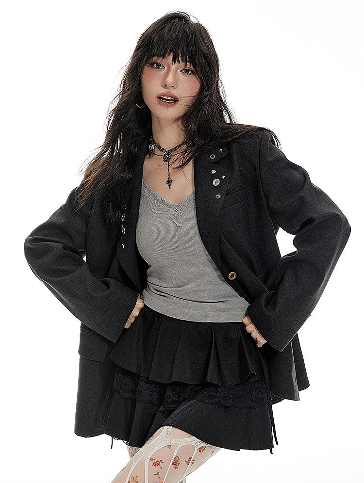 Raw Edge Metal Decoration Suit Short Jacket IMO0066