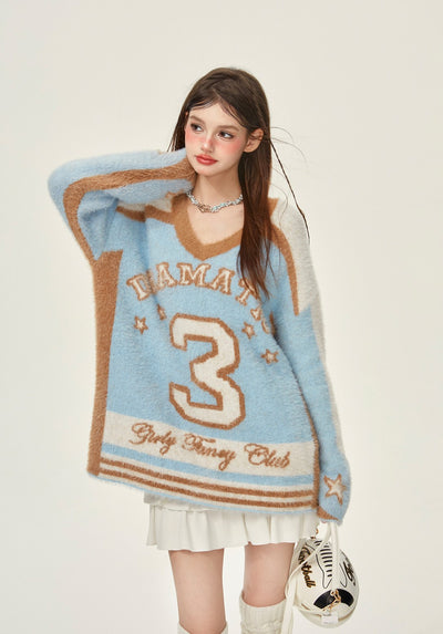 Sports Style Contrast Color Soft Mink Knitted Sweater GIF0064