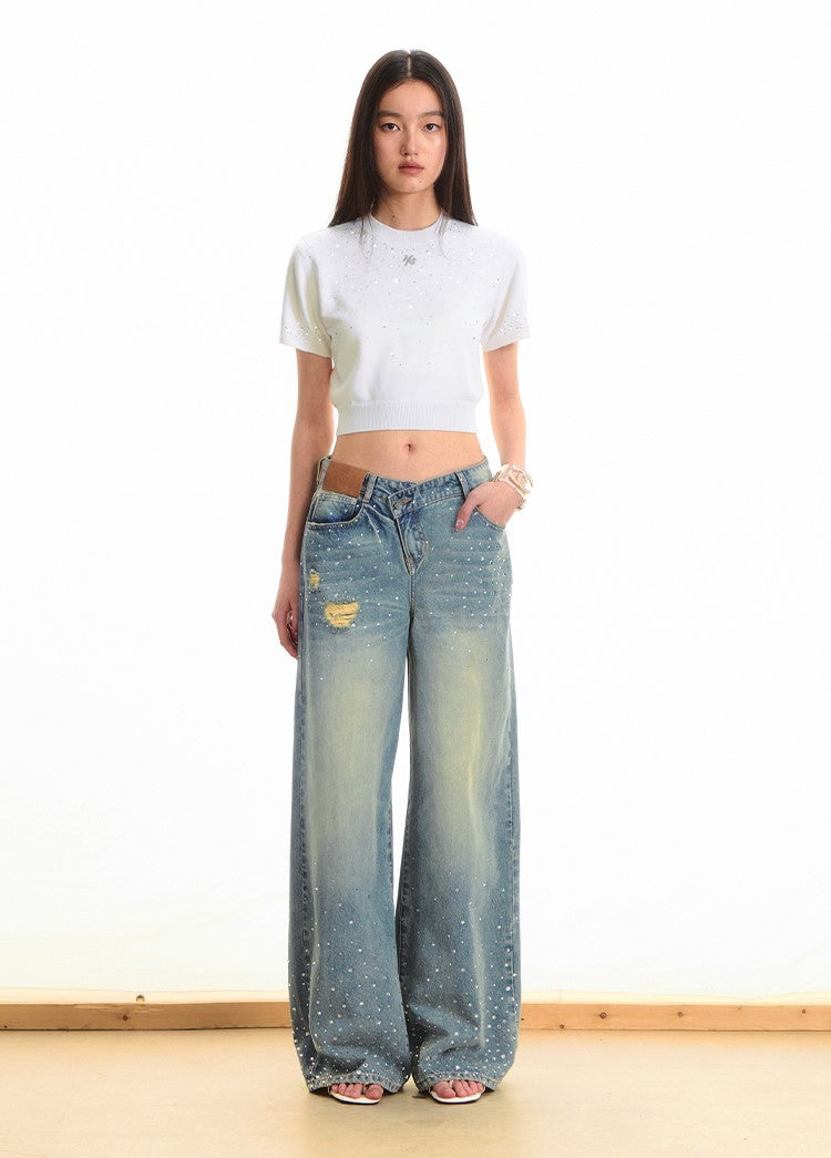 Washed Diamond Straight Wide-leg Jeans NOT0285