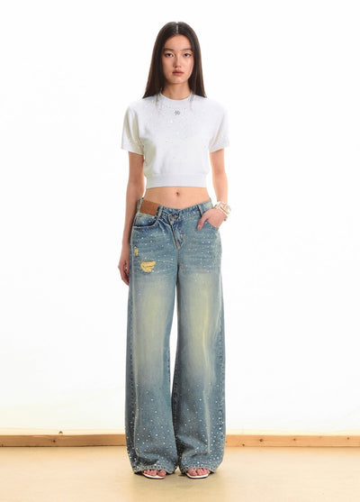 Washed Diamond Straight Wide-leg Jeans NOT0285