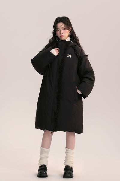 Hooded Lace Long Down Coat AOO0040