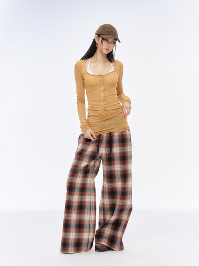 Drape Loose Plaid Printed Pants CUR0189