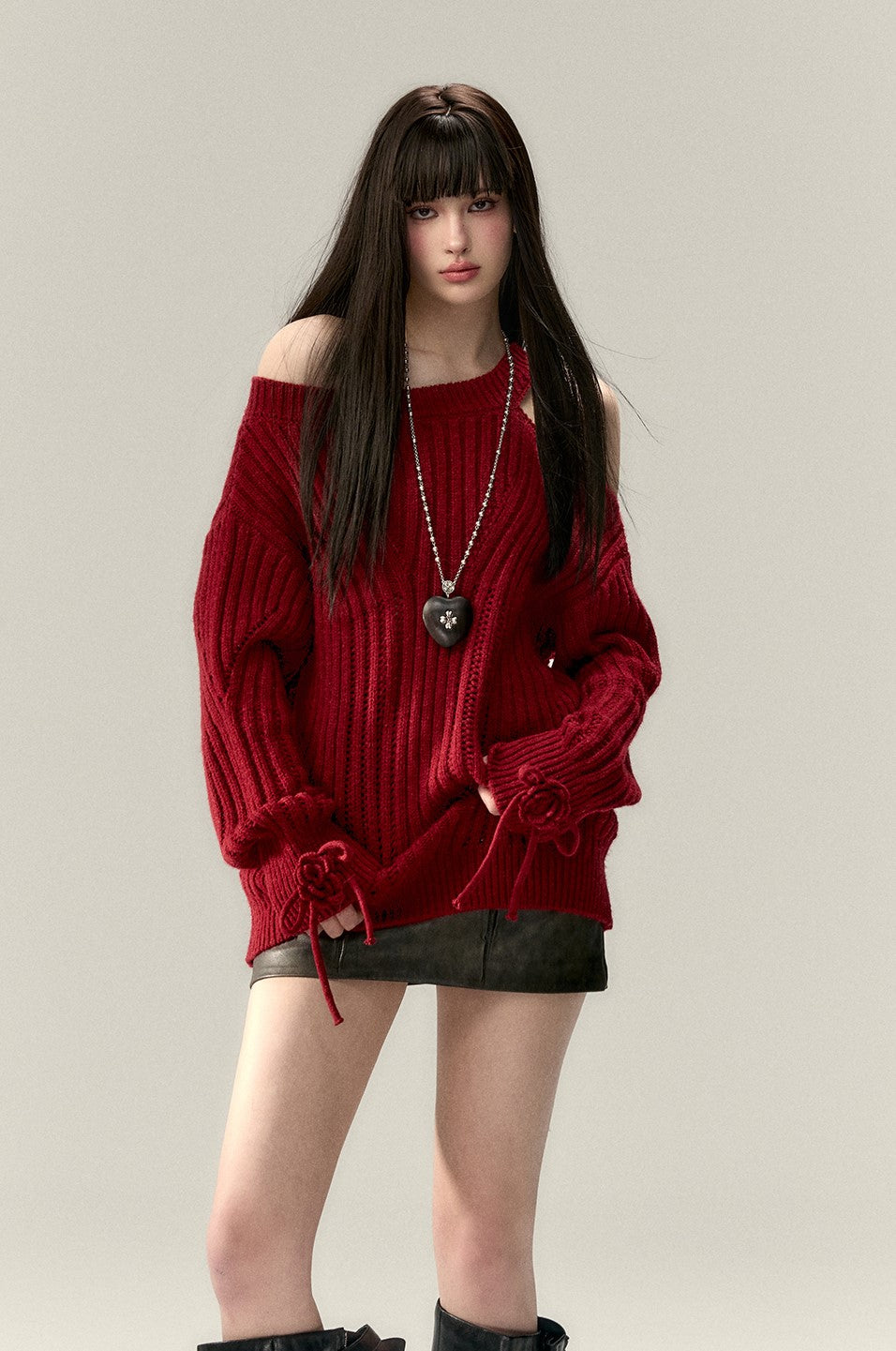 Bow Irregular Neckline Sweater VIA0204