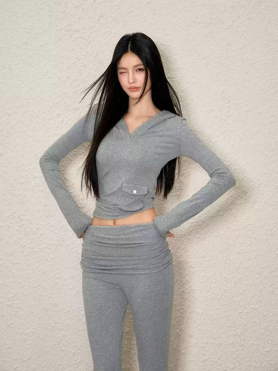 Casual V-neck Hoodie/Flared Pants AGM0097