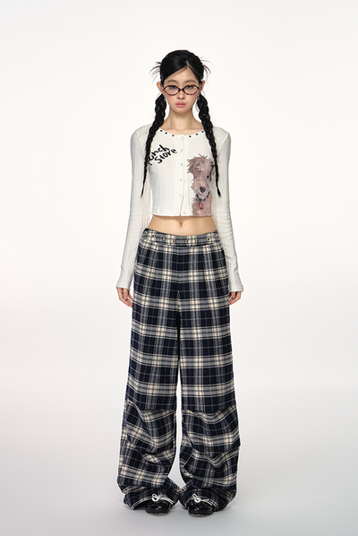 Plaid Wide-leg Casual Versatile Pants PUN0024