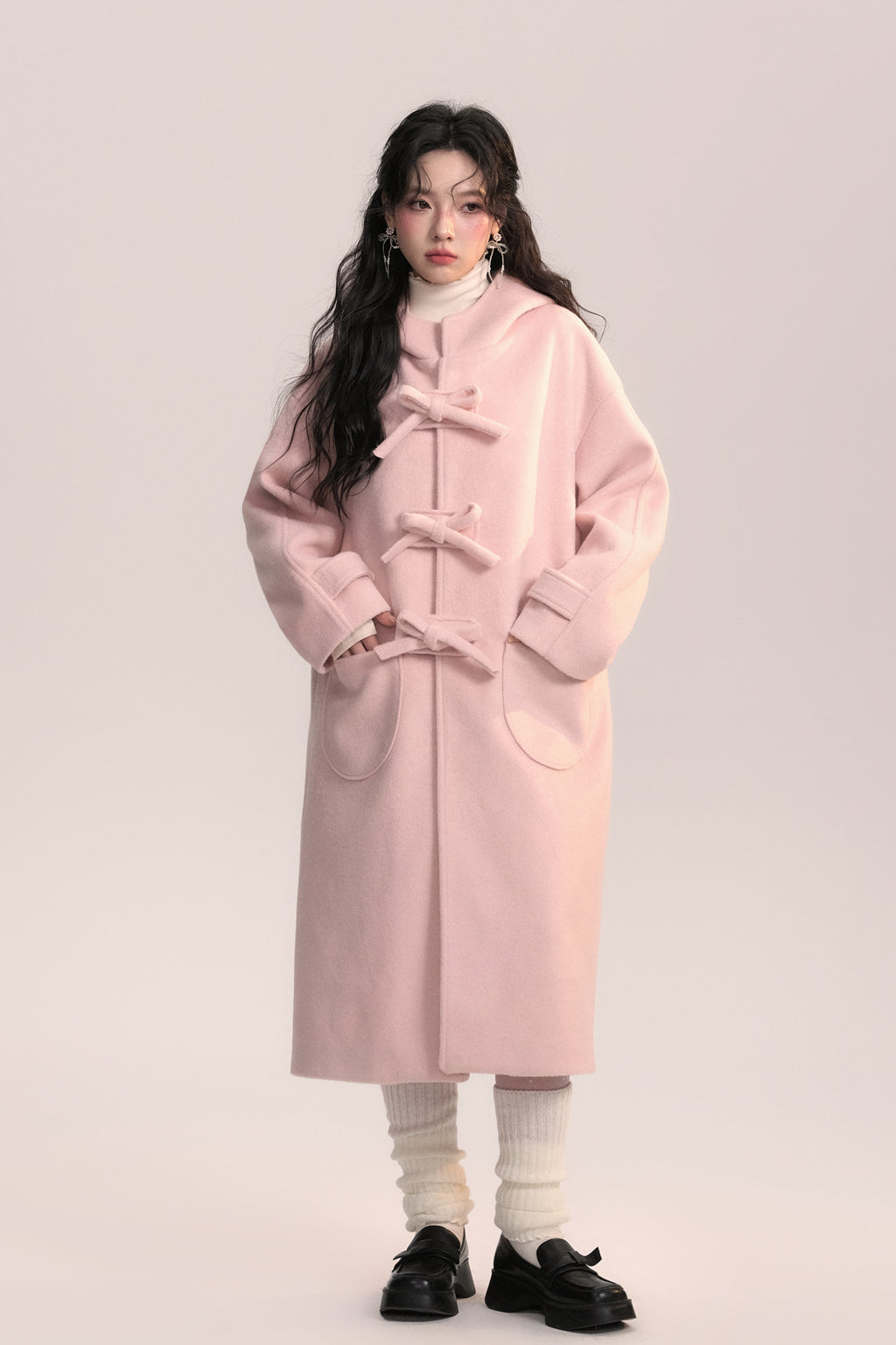 First Love Pink Bow Woolen Coat AOO0041