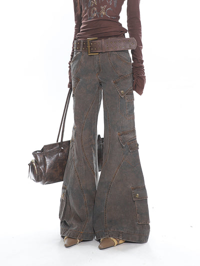 Retro Washed Brown Mopping Jeans UNC0230