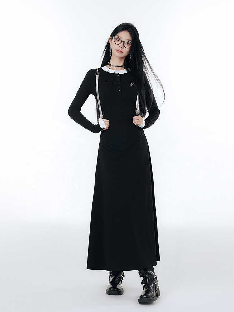 Contrast Color College Style A-line Long Dress LAC0241