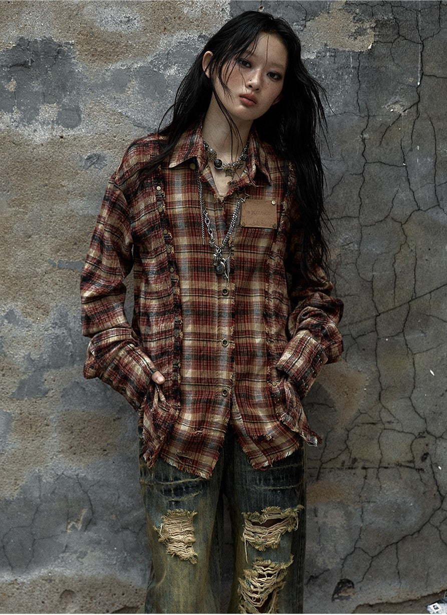 Punk Lazy Old Washed Contrast Plaid Shirt NOR0085