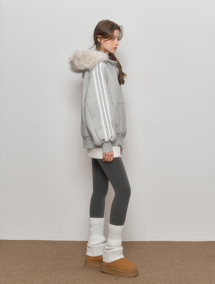 Detachable Fur Sweatshirt Jacket/Sweatpants QDQ0110