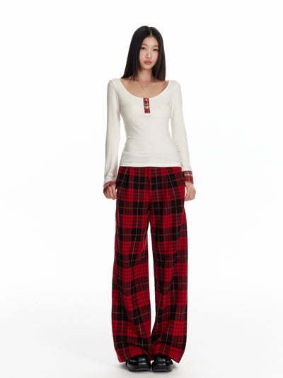 Plaid Patchwork Long-sleeved T-shirt 4MU0088