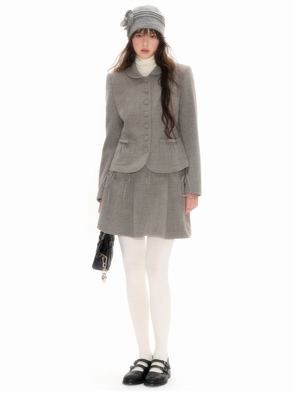 College Style Round Collar Jacket & Miniskirt NEC0110