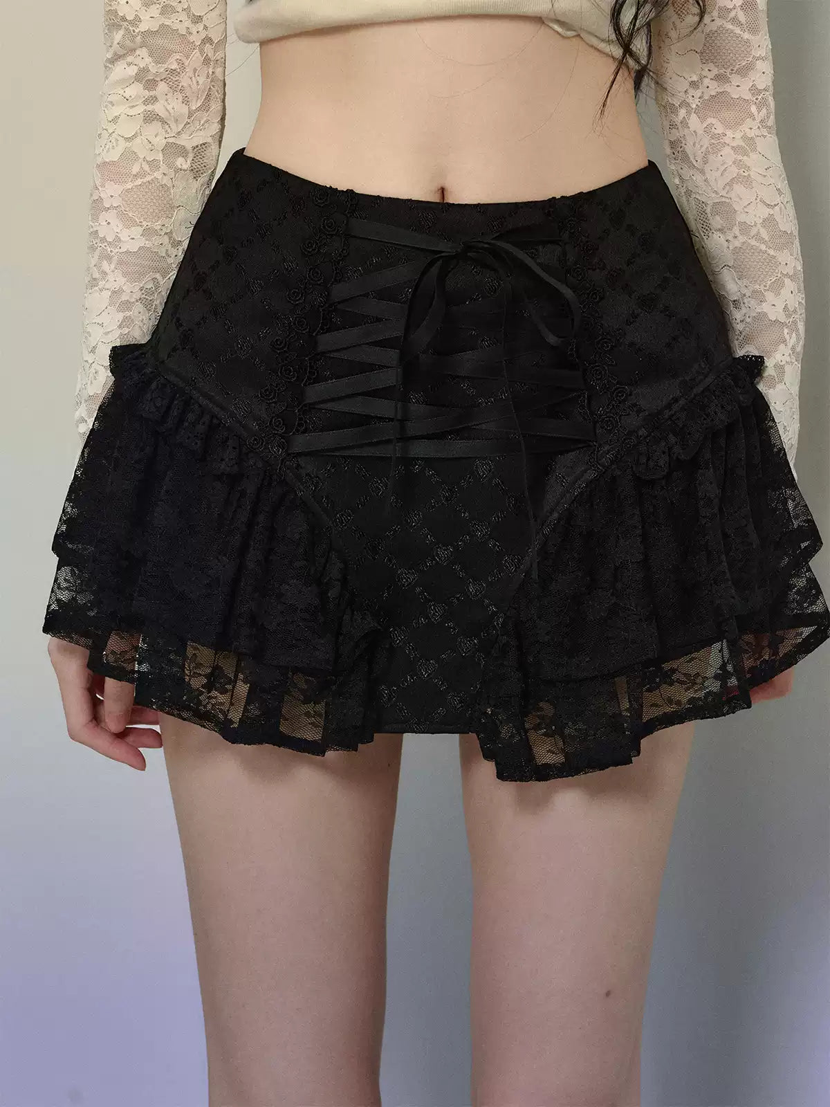 Irregular Lace Puffy Short Skirt DIA0298