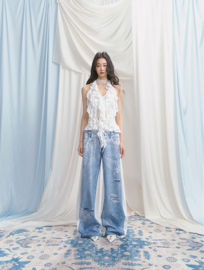 Ripped Denim Print Casual Sweatpants SAL0145