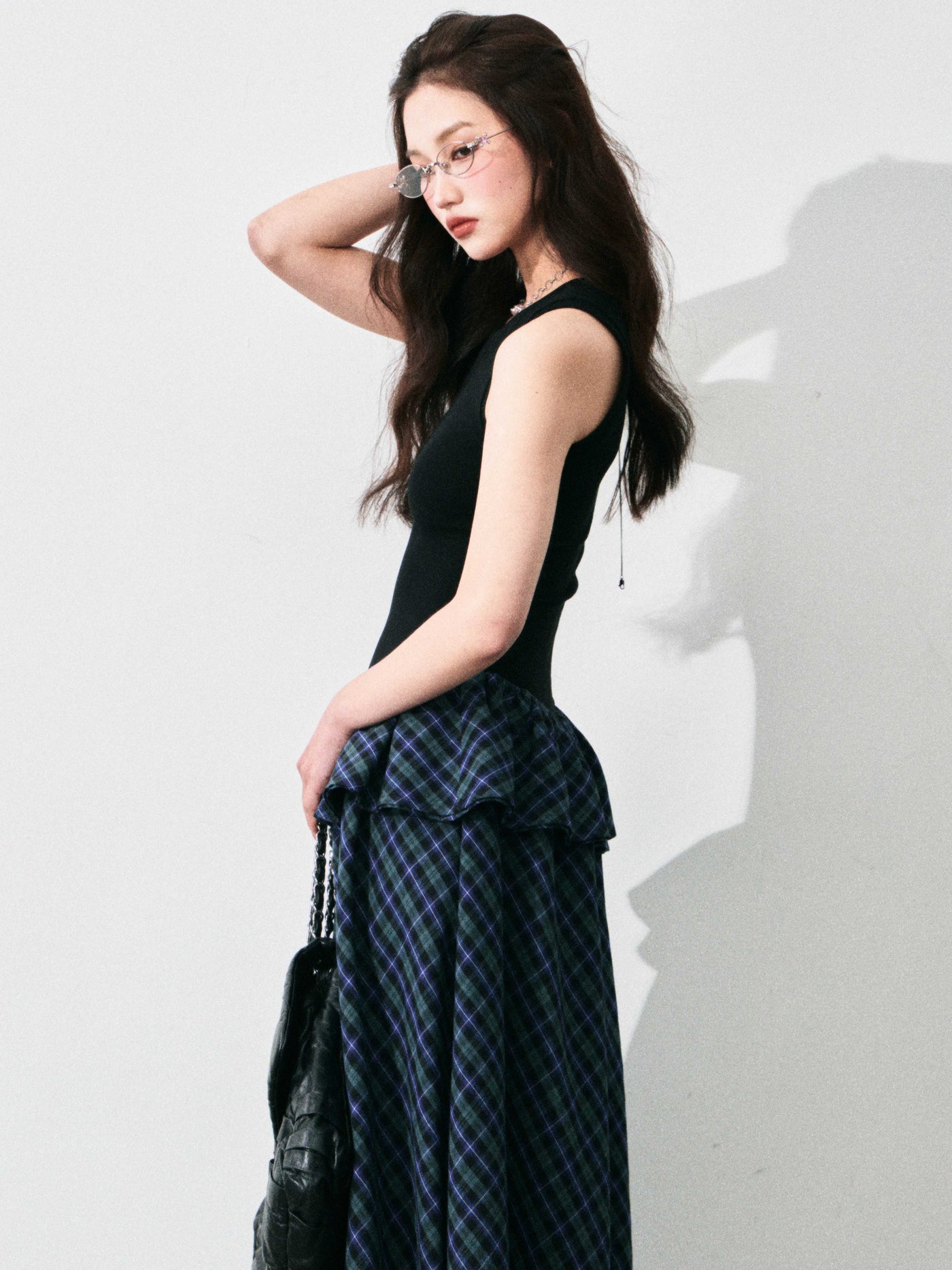 Layered Sleeveless Plaid Dress LUL0134
