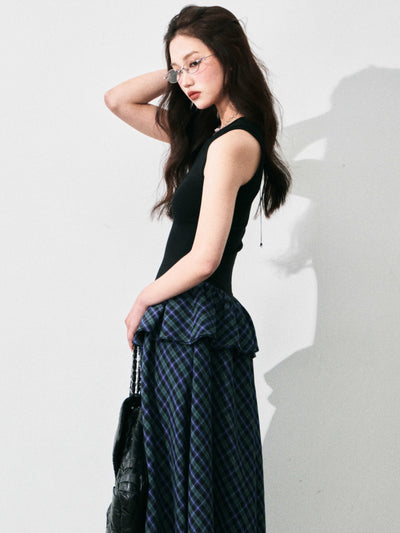 Layered Sleeveless Plaid Dress LUL0134