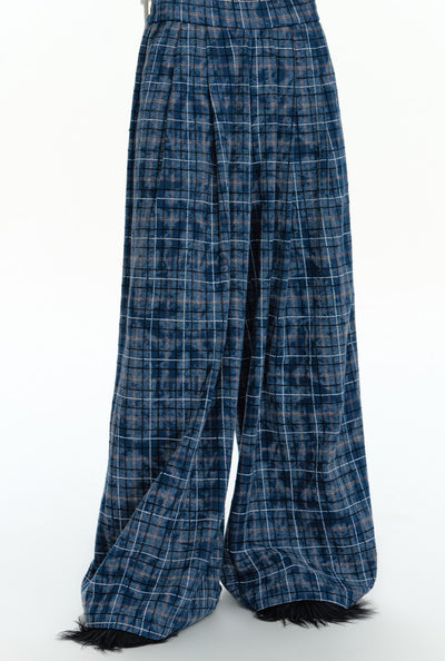 Loose Wide-leg Blue Gradient Plaid Pants WES0200