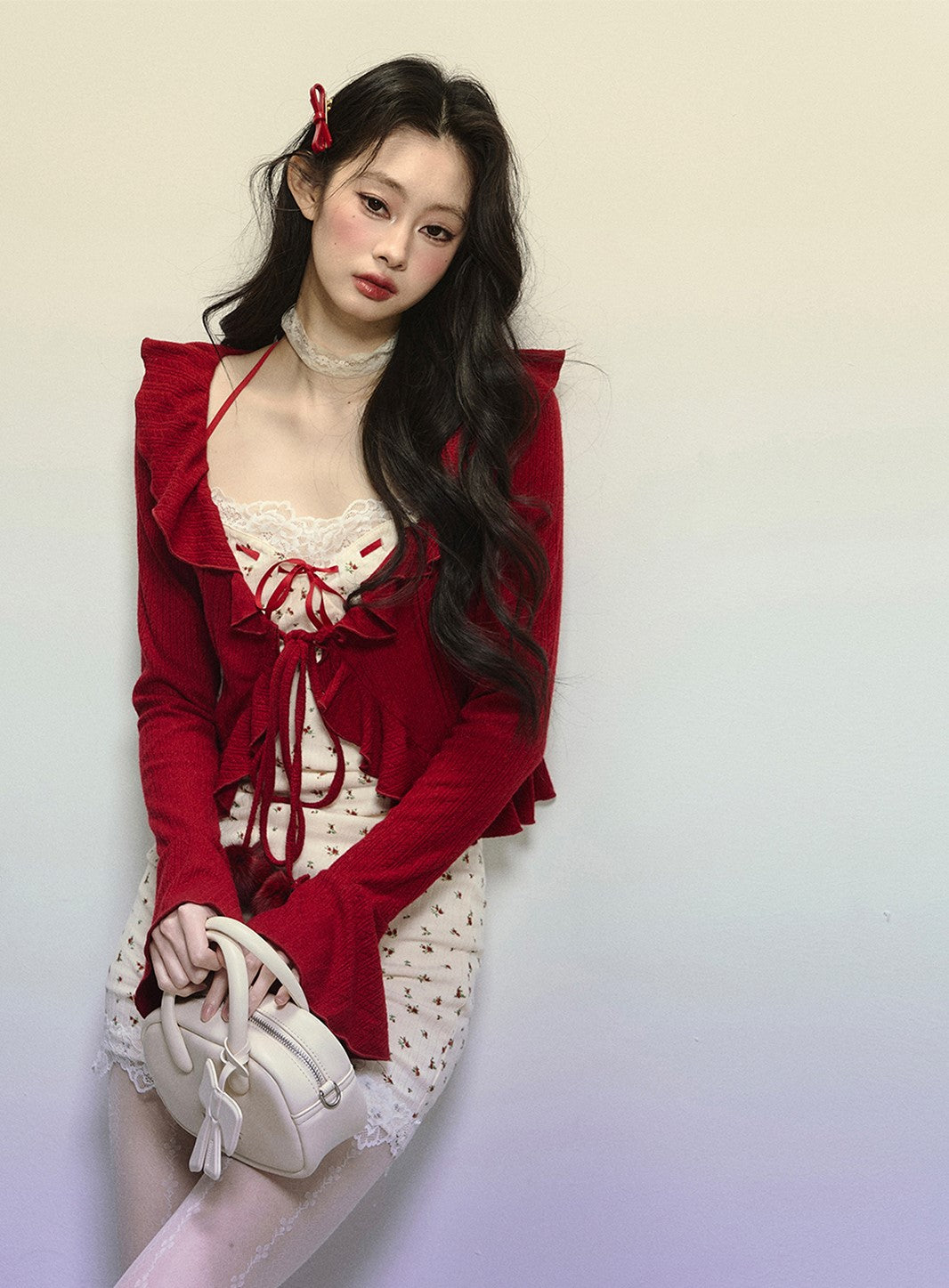 Cherry Lace Dress/Red Cardigan DIA0332