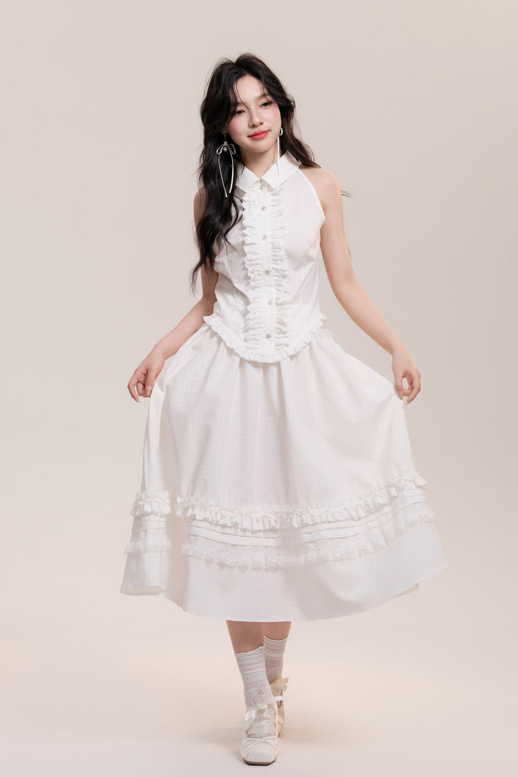 Lace Design Girly Sleeveless Shirt Top AOO0031