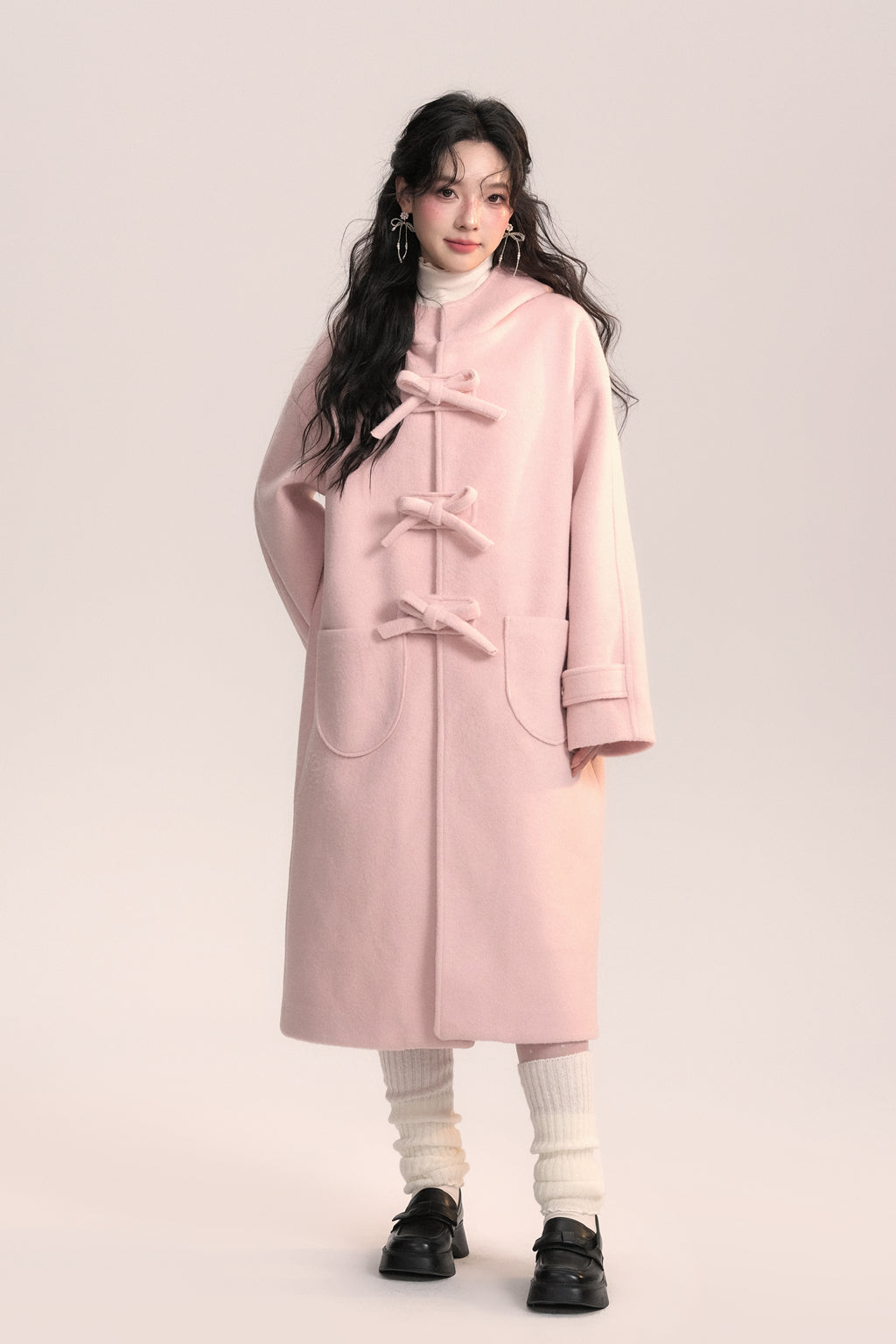 First Love Pink Bow Woolen Coat AOO0041